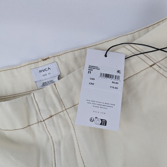 RVCA Back Bay Pant Relaxed Wide Leg Chino Utility 100% Cotton Latte 31 NWT - Picture 16 of 16
